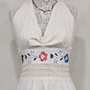 1970's Hippie Inspired Festival Floral Embroidered Halter Dress